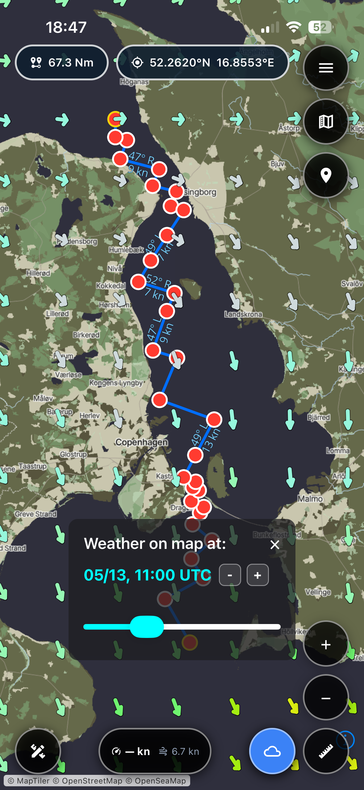Navig8 mobile route planner screen