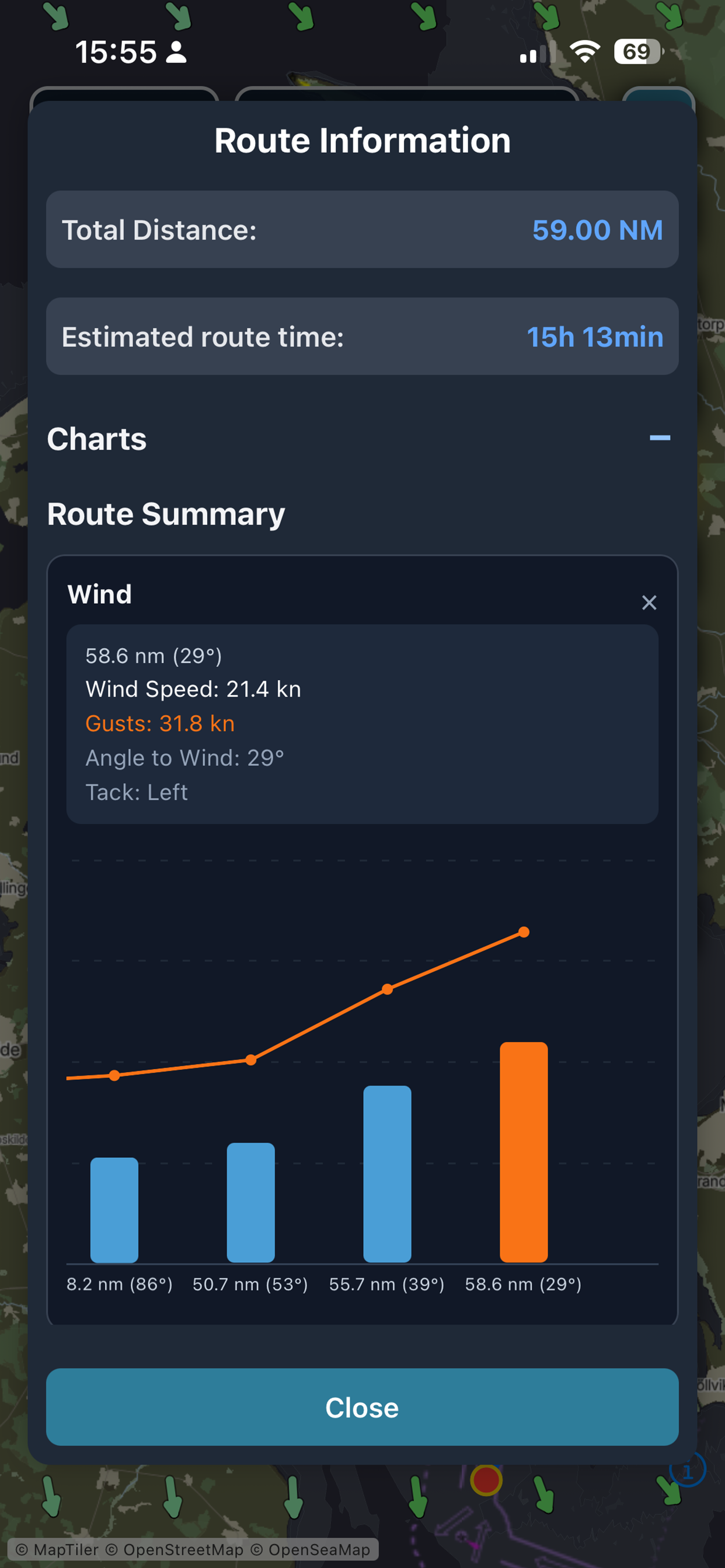 Navig8 mobile route weather details