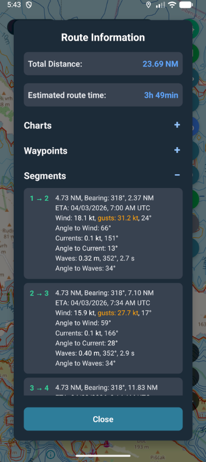 Navig8 mobile app screen with voyage data