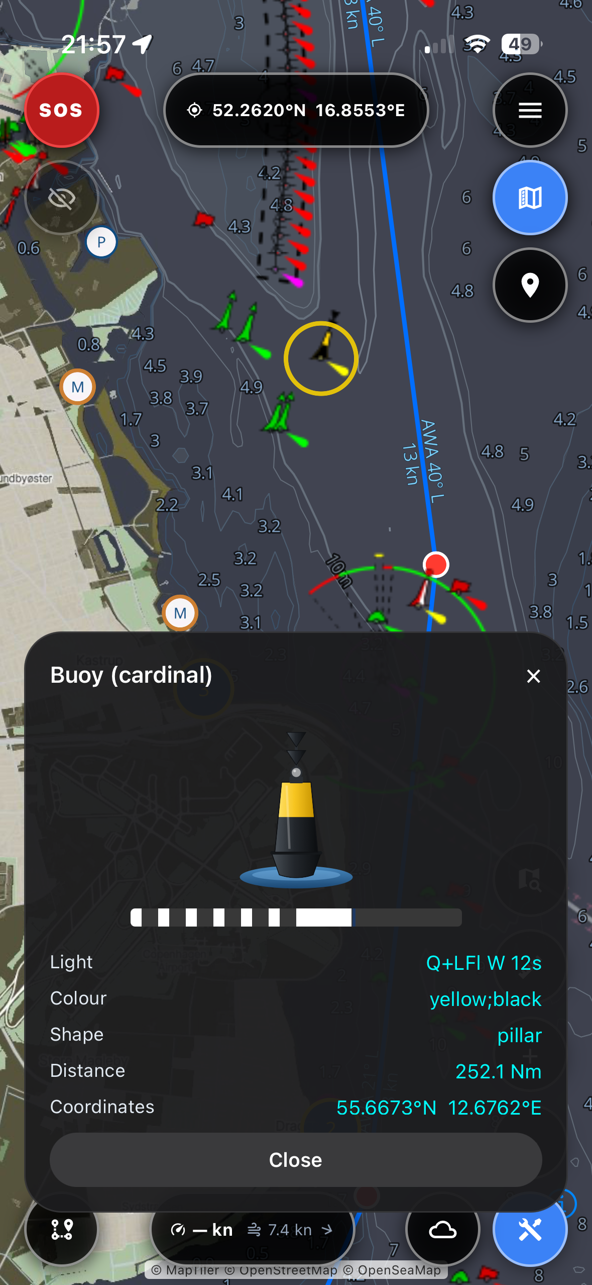 Seamarks with IALA light simulation