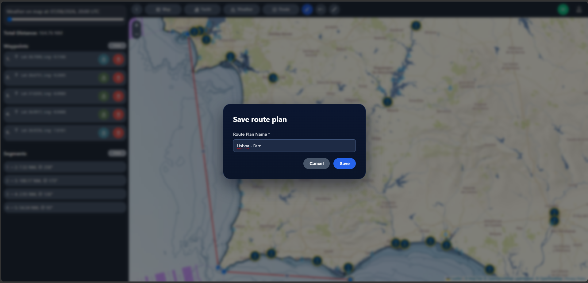 Create your route on desktop, save it, then open on mobile